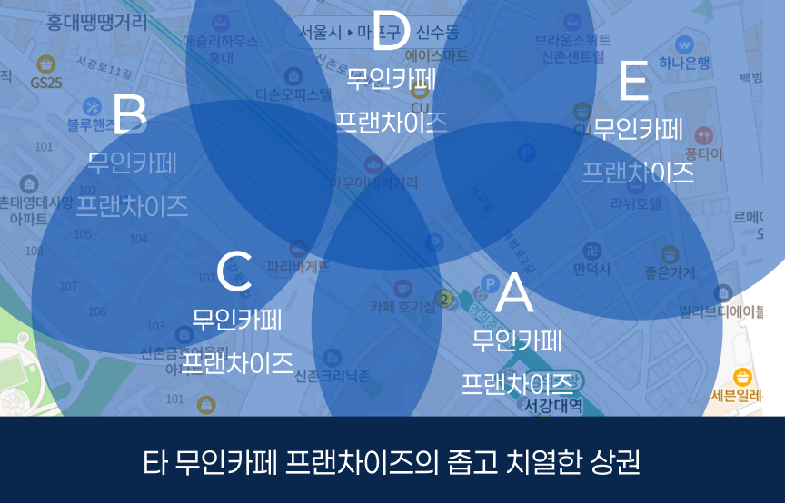 경쟁이 치열한 무인카페 상권 예시